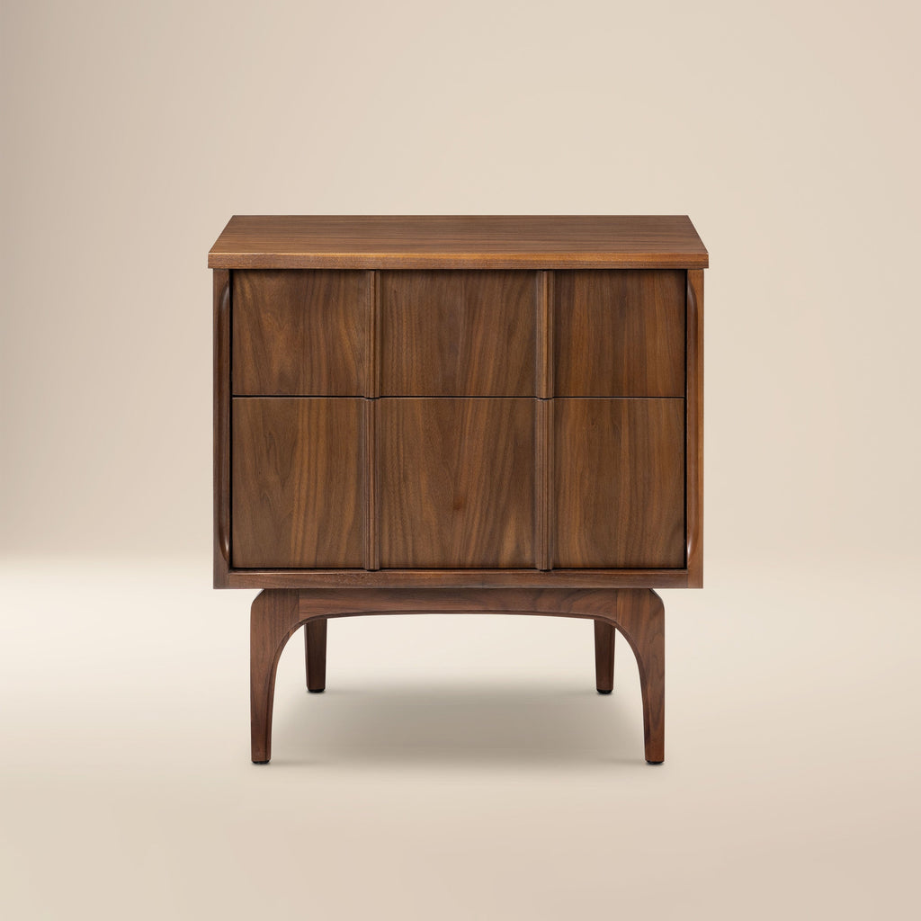 Mid-Century Modern Walnut Walnut Wood Nightstand with Solid Walnut