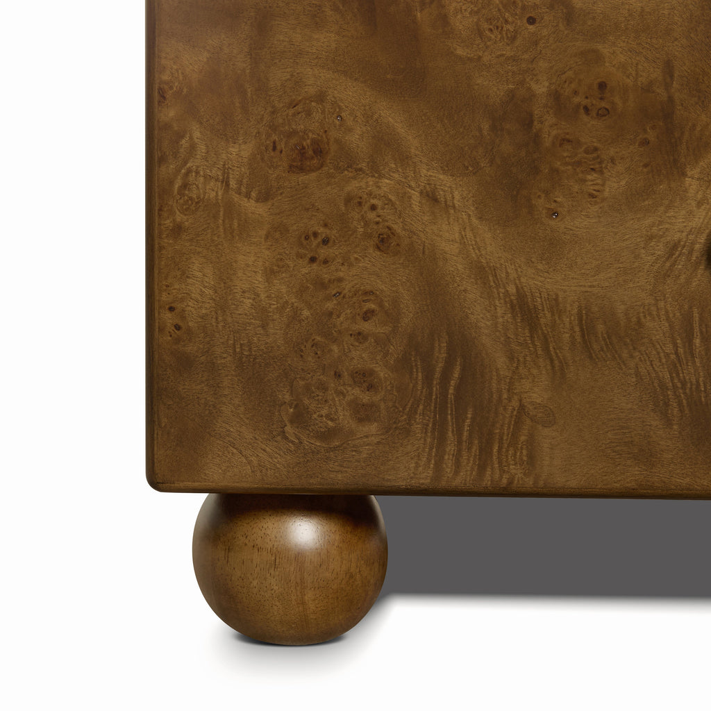 Modern Burl Walnut Walnut Wood Nightstand with Storage for Bedroom