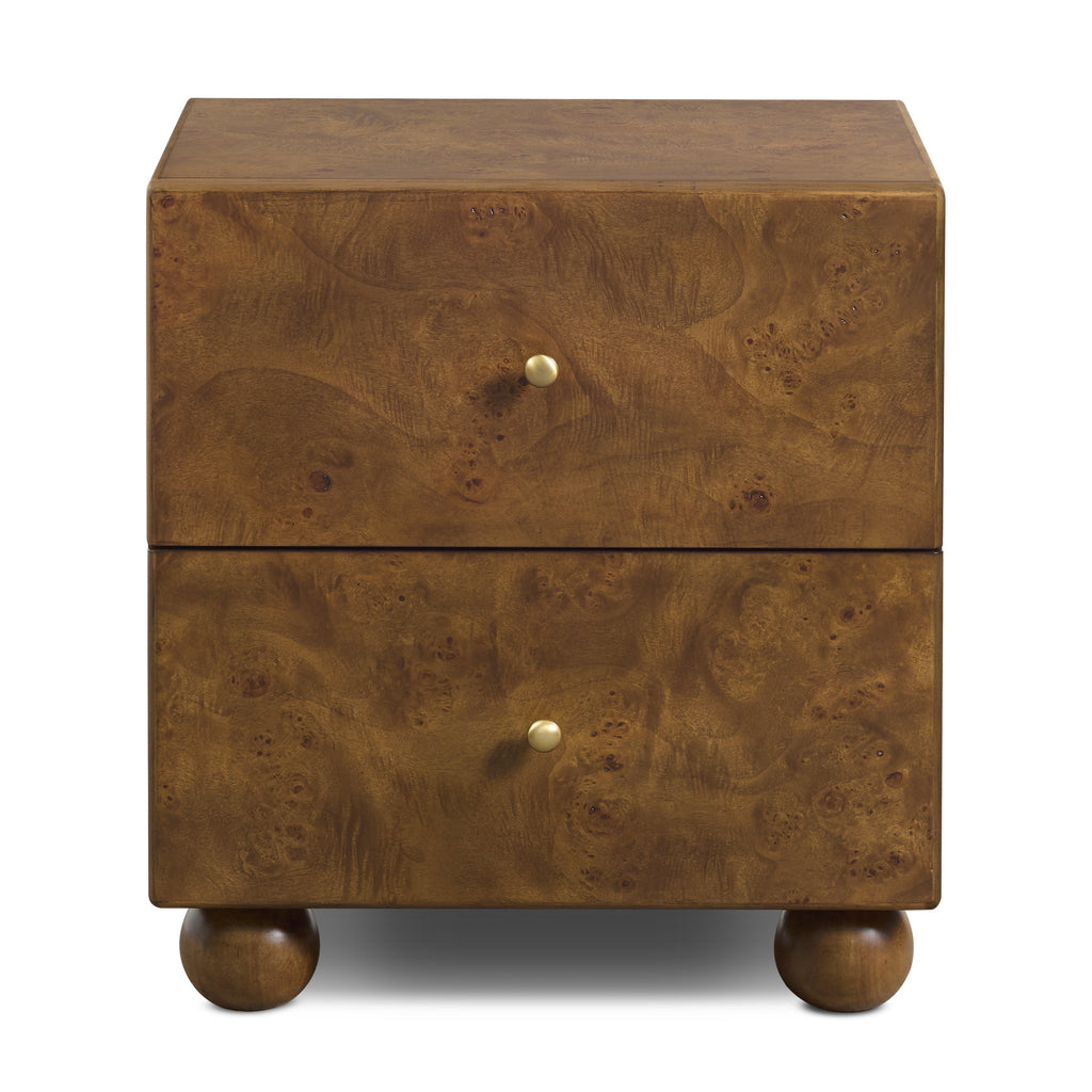 Modern Burl Walnut Walnut Wood Nightstand with Storage for Bedroom