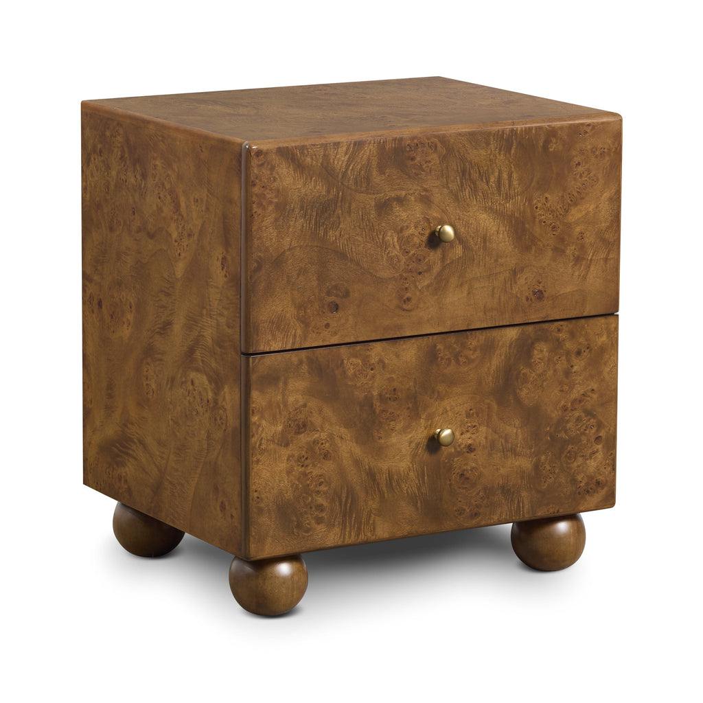 Modern Burl Walnut Walnut Wood Nightstand with Storage for Bedroom