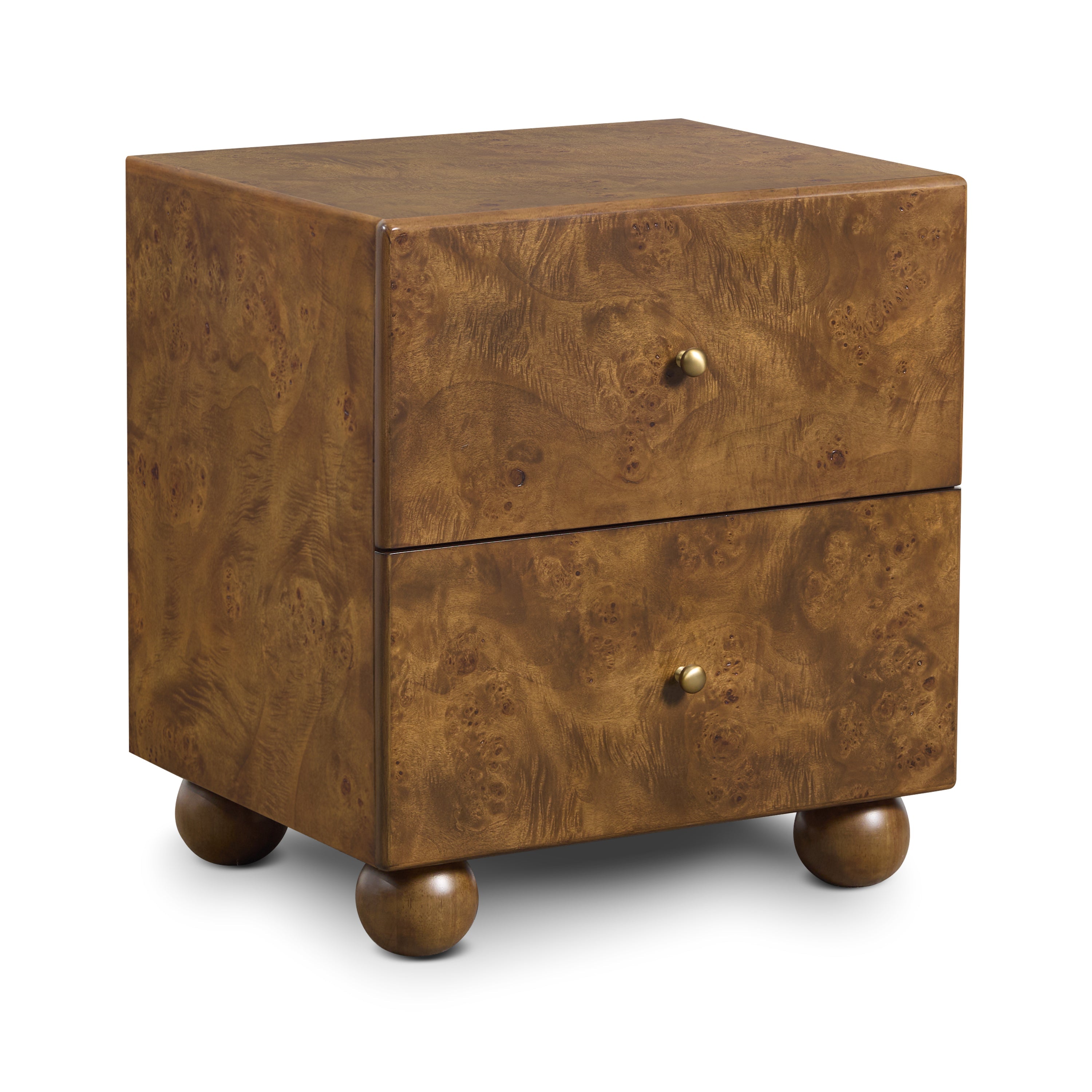 Modern Burl Walnut Walnut Wood Nightstand with Storage for Bedroom