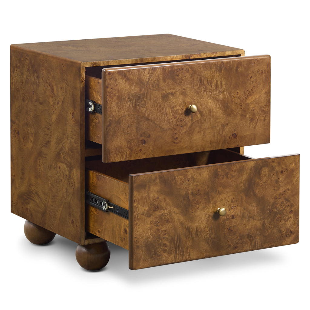 Modern Burl Walnut Walnut Wood Nightstand with Storage for Bedroom