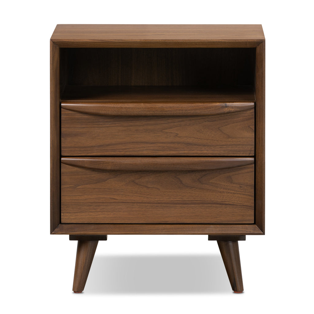 Mid-Century Modern Walnut Walnut Wood Nightstand with Solid Walnut