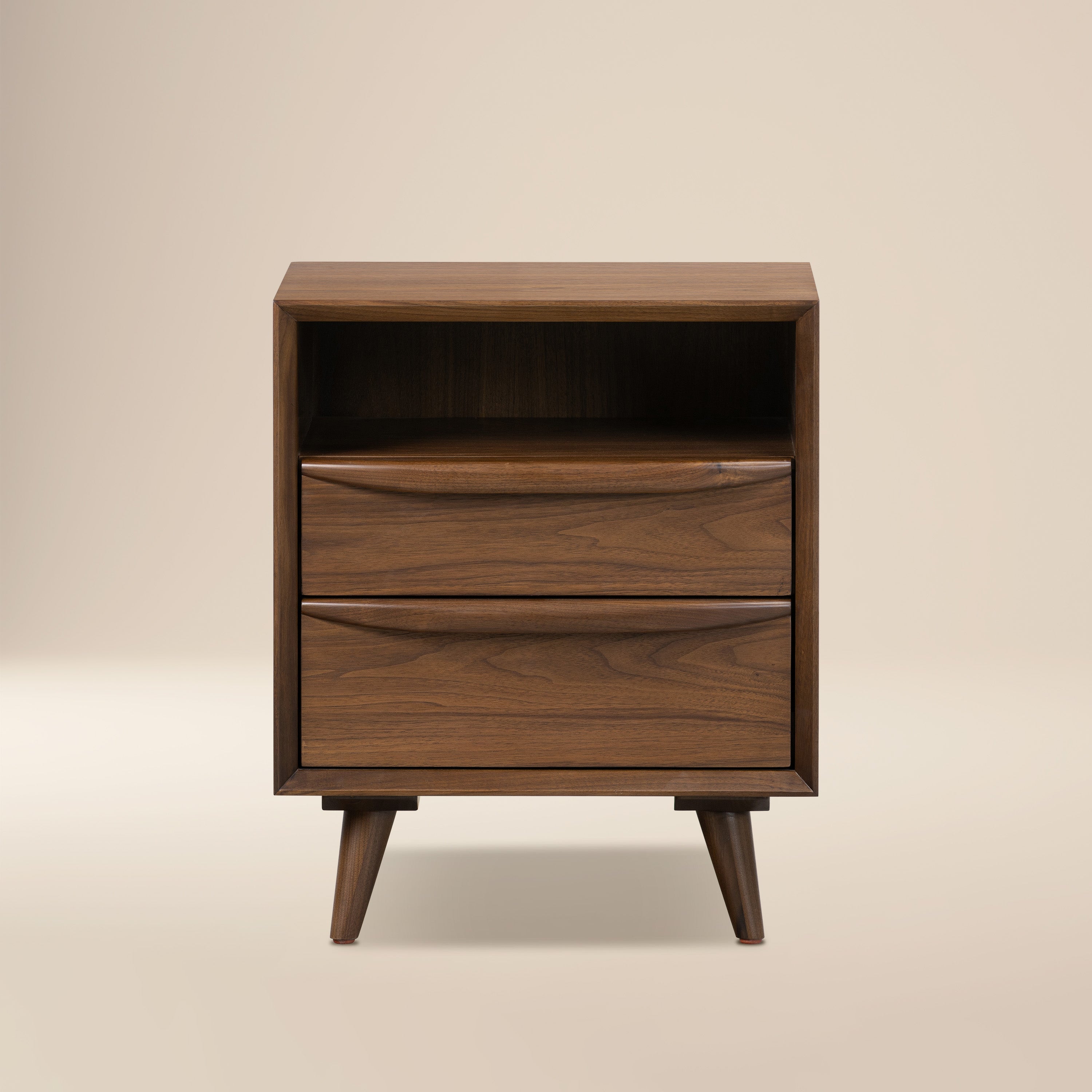Mid-Century Modern Walnut Walnut Wood Nightstand with Solid Walnut
