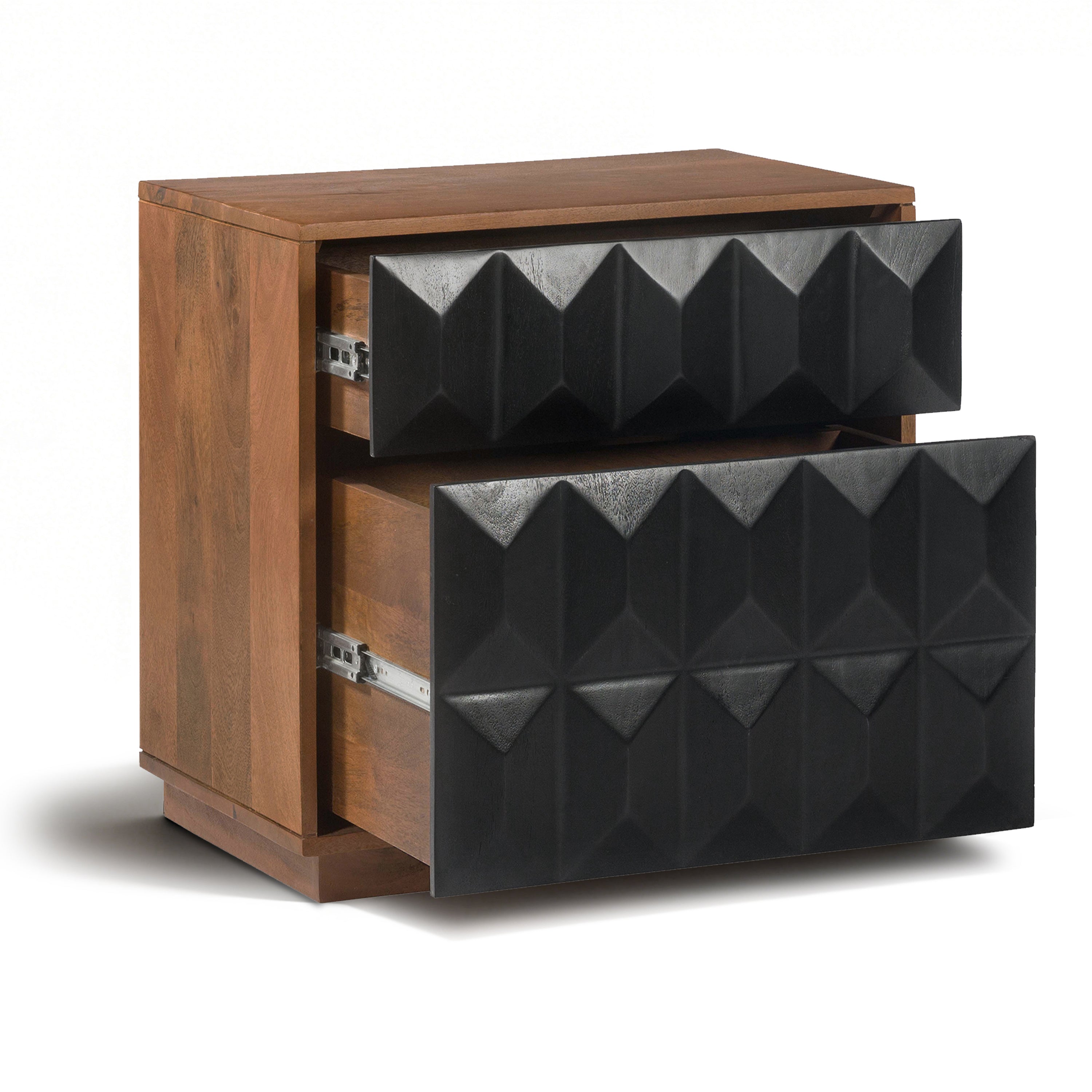 Modern Black Nightstand with Kiln-Dried Wood Frame for Bedroom