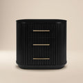 Modern Black Nightstand with Solid Oak Frame for Bedroom