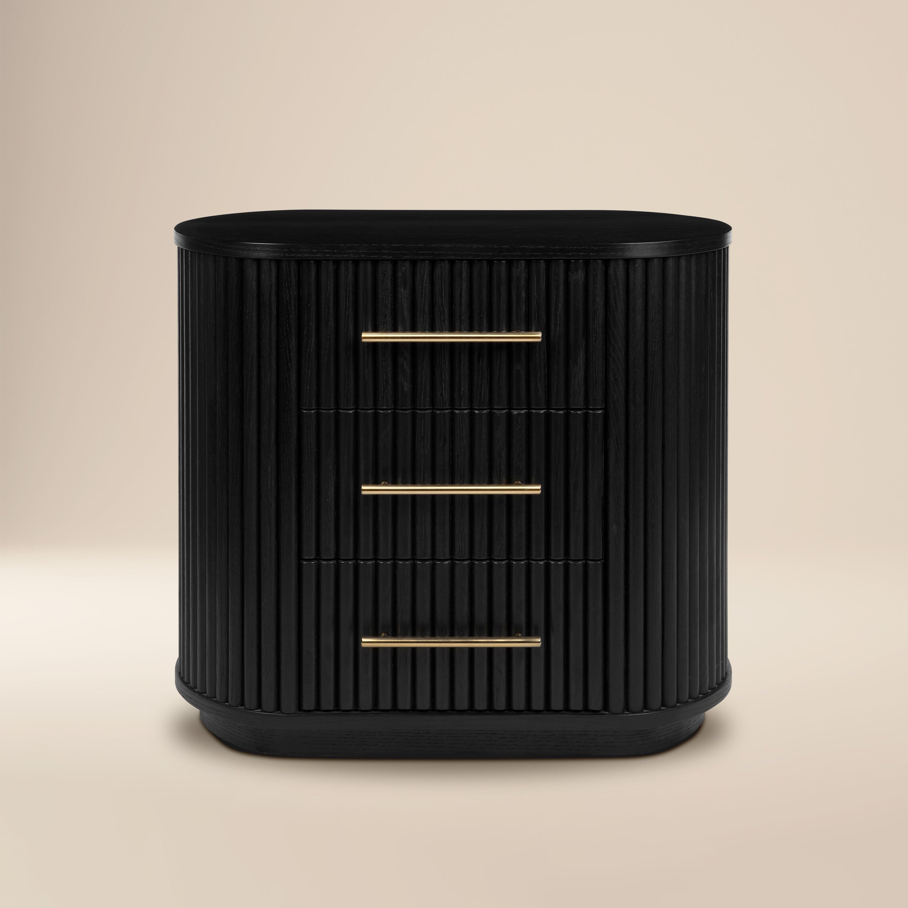 Modern Black Nightstand with Solid Oak Frame for Bedroom