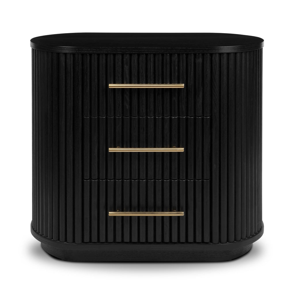 Modern Black Nightstand with Solid Oak Frame for Bedroom