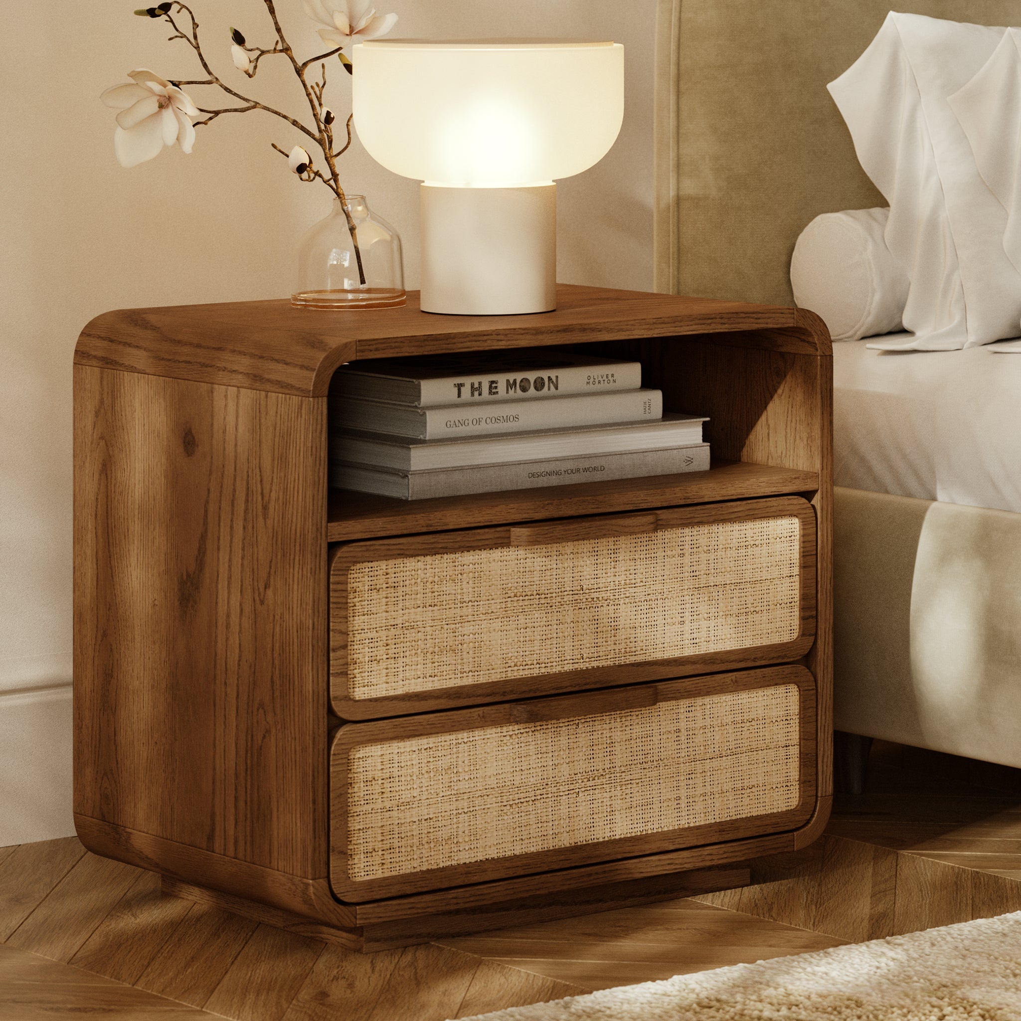 Modern Reposado Oak Oak Wood Nightstand for Bedroom