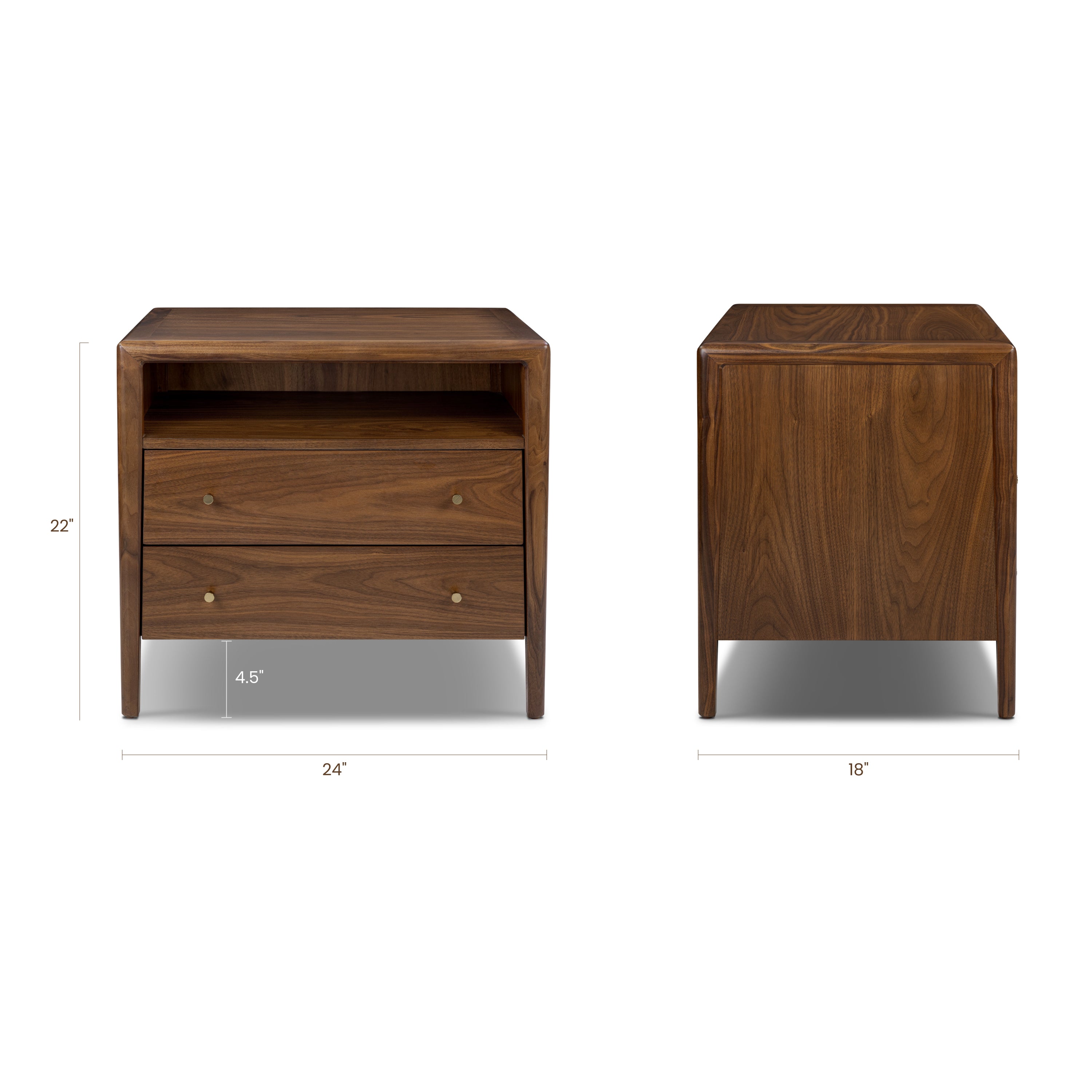 Modern Walnut Walnut Wood Nightstand with Solid Walnut Frame