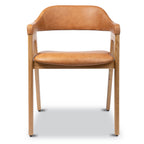 Chaise de salle à manger en cuir chêne/caramel de style Mid-Century Modern