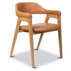 Chaise de salle à manger en cuir chêne/caramel de style Mid-Century Modern