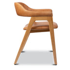 Chaise de salle à manger en cuir chêne/caramel de style Mid-Century Modern