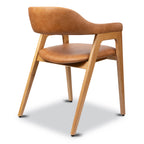 Chaise de salle à manger en cuir chêne/caramel de style Mid-Century Modern