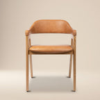 Chaise de salle à manger en cuir chêne/caramel de style Mid-Century Modern