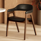 Chaise de salle à manger en cuir noir/noyer de style Mid-Century Modern