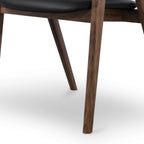 Chaise de salle à manger en cuir noir/noyer de style Mid-Century Modern
