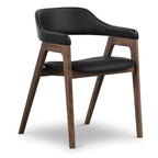 Chaise de salle à manger en cuir noir/noyer de style Mid-Century Modern
