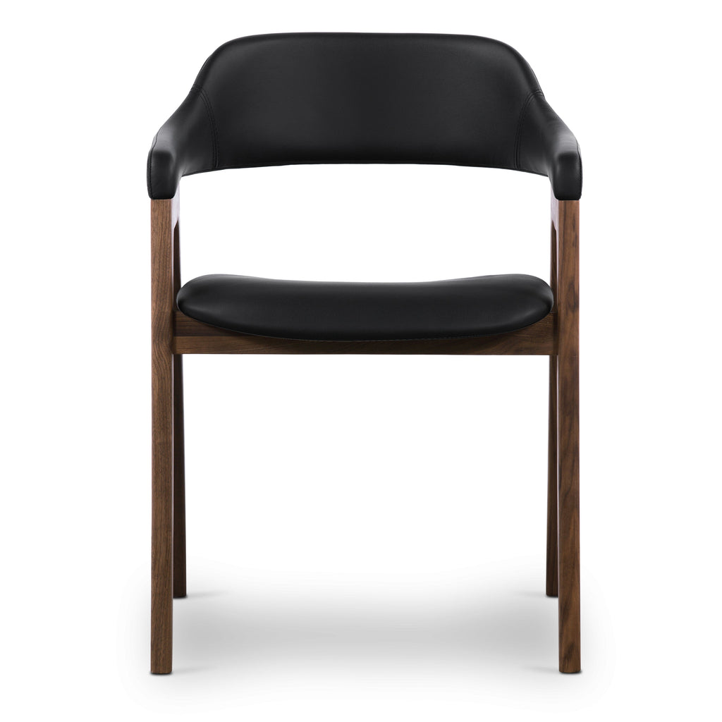 Mid-Century Modern Black/Walnut Leather Dining Chair for Dining Room