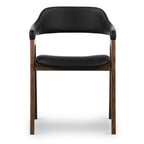 Chaise de salle à manger en cuir noir/noyer de style Mid-Century Modern