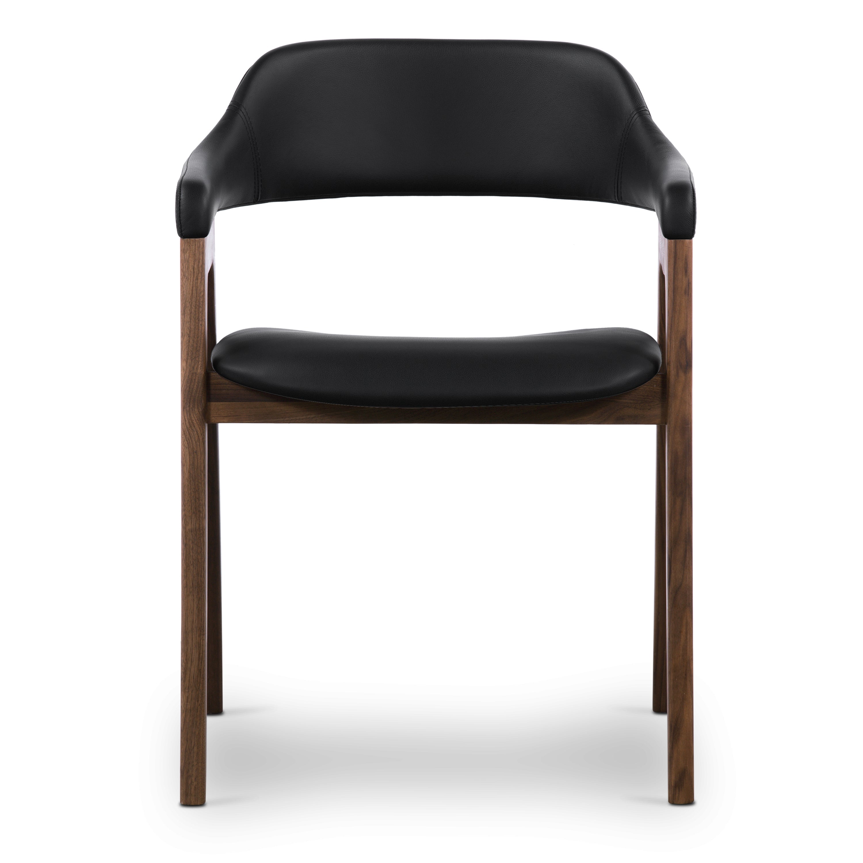 Mid-Century Modern Black/Walnut Leather Dining Chair for Dining Room