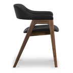 Chaise de salle à manger en cuir noir/noyer de style Mid-Century Modern