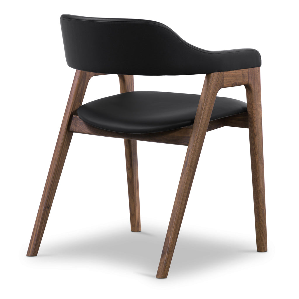 Mid-Century Modern Black/Walnut Leather Dining Chair for Dining Room