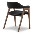 Chaise de salle à manger en cuir noir/noyer de style Mid-Century Modern