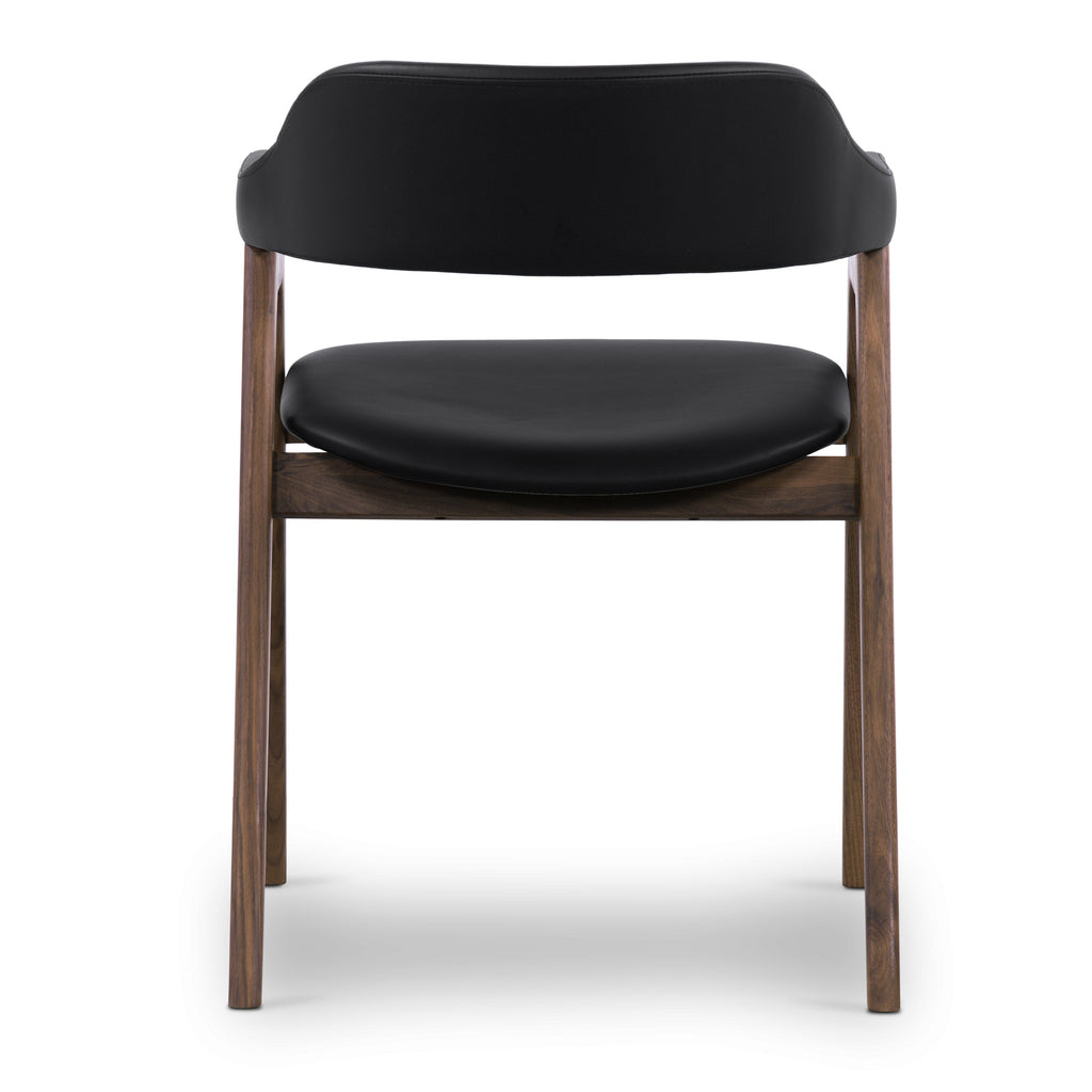 Mid-Century Modern Black/Walnut Leather Dining Chair for Dining Room
