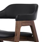 Chaise de salle à manger en cuir noir/noyer de style Mid-Century Modern