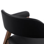 Chaise de salle à manger en cuir noir/noyer de style Mid-Century Modern