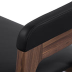 Chaise de salle à manger en cuir noir/noyer de style Mid-Century Modern