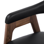 Chaise de salle à manger en cuir noir/noyer de style Mid-Century Modern