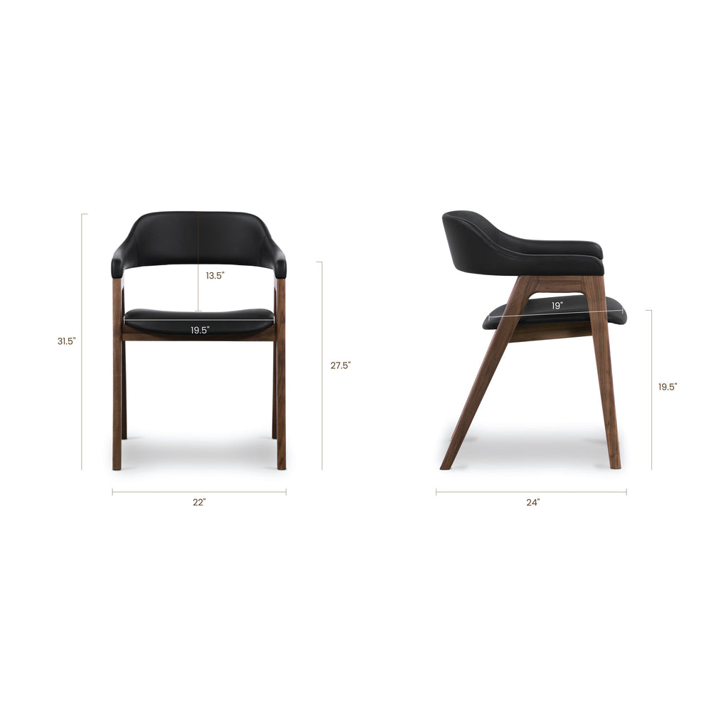 Mid-Century Modern Black/Walnut Leather Dining Chair for Dining Room