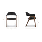 Chaise de salle à manger en cuir noir/noyer de style Mid-Century Modern