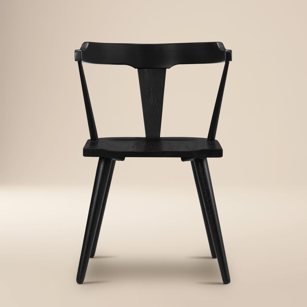 Mid-Century Modern Black Dining Chair with Solid Oak Frame