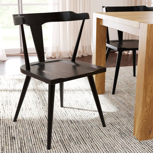 Mid-Century Modern Black Dining Chair with Solid Oak Frame