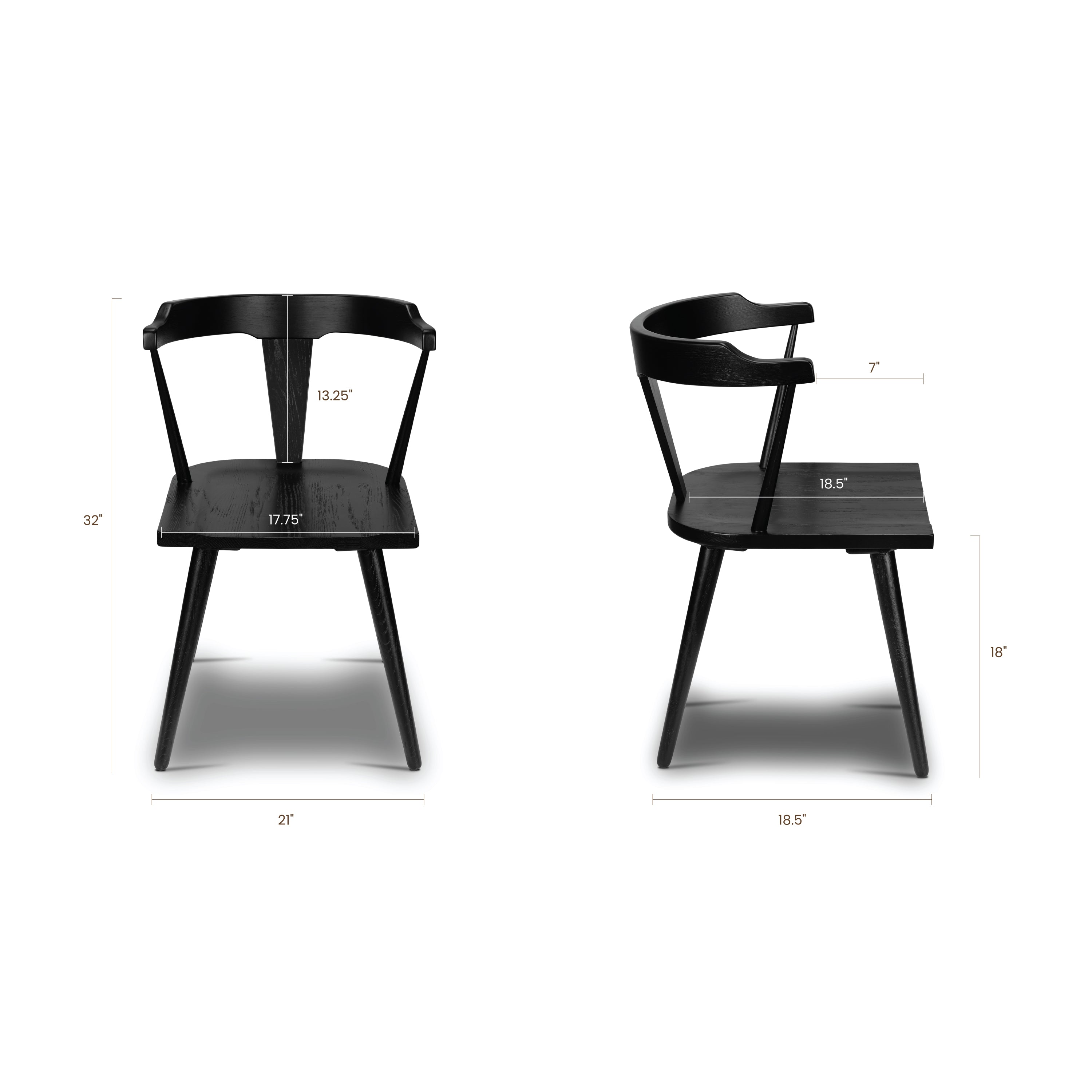 Mid-Century Modern Black Dining Chair with Solid Oak Frame