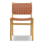 Chaise de salle à manger moderne Fauve en teck et cuir avec bois séché au four