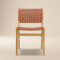 Modern Fauve Tan Teak & Leather Dining Chair with Kiln-Dried Wood