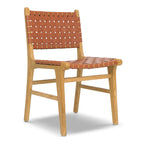 Chaise de salle à manger moderne Fauve en teck et cuir avec bois séché au four