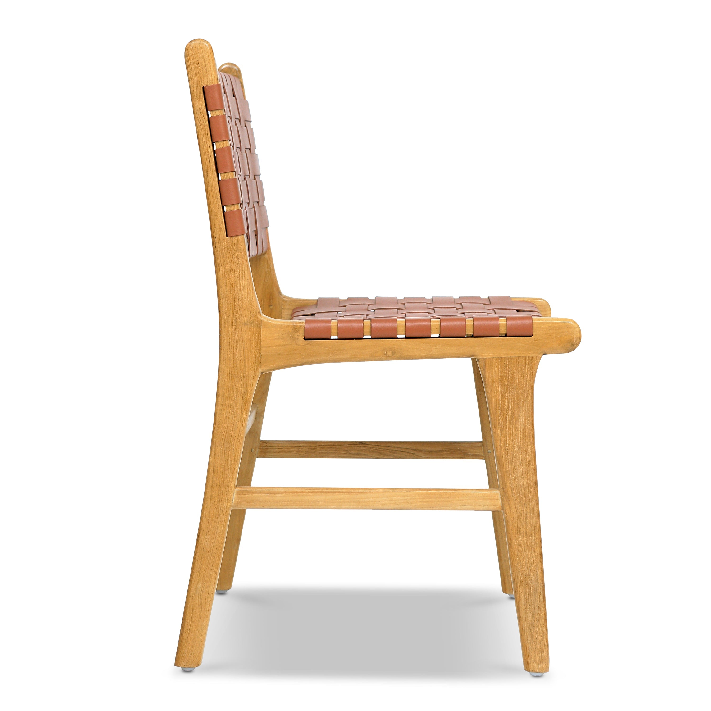 Modern Fauve Tan Teak & Leather Dining Chair with Kiln-Dried Wood