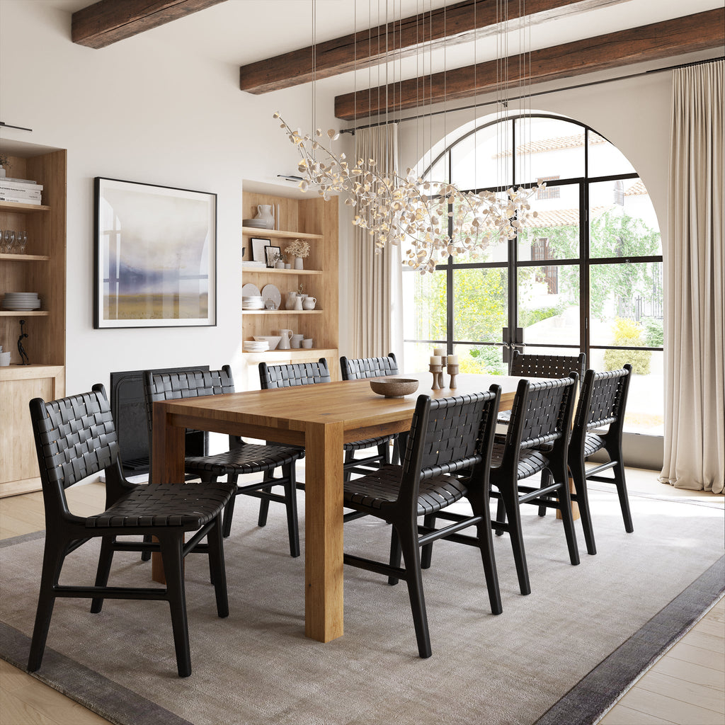 Modern Havana Black Teak & Leather Dining Chair with Kiln-Dried Wood