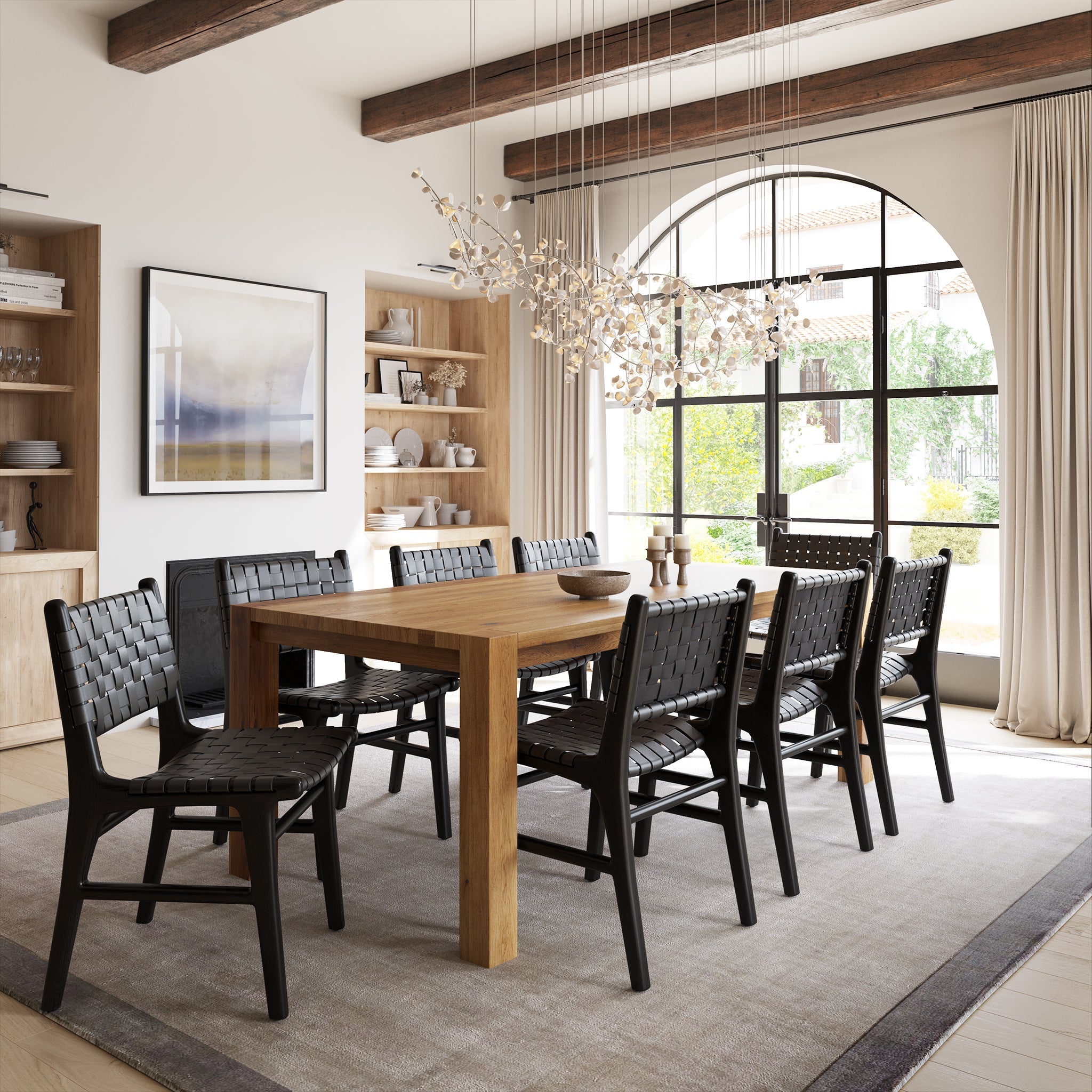 Modern Havana Black Teak & Leather Dining Chair with Kiln-Dried Wood