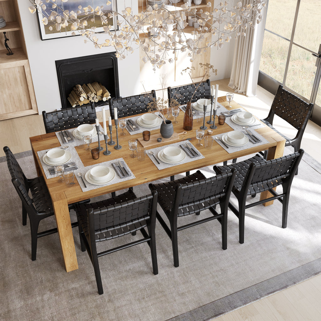 Modern Havana Black Teak & Leather Dining Chair with Kiln-Dried Wood