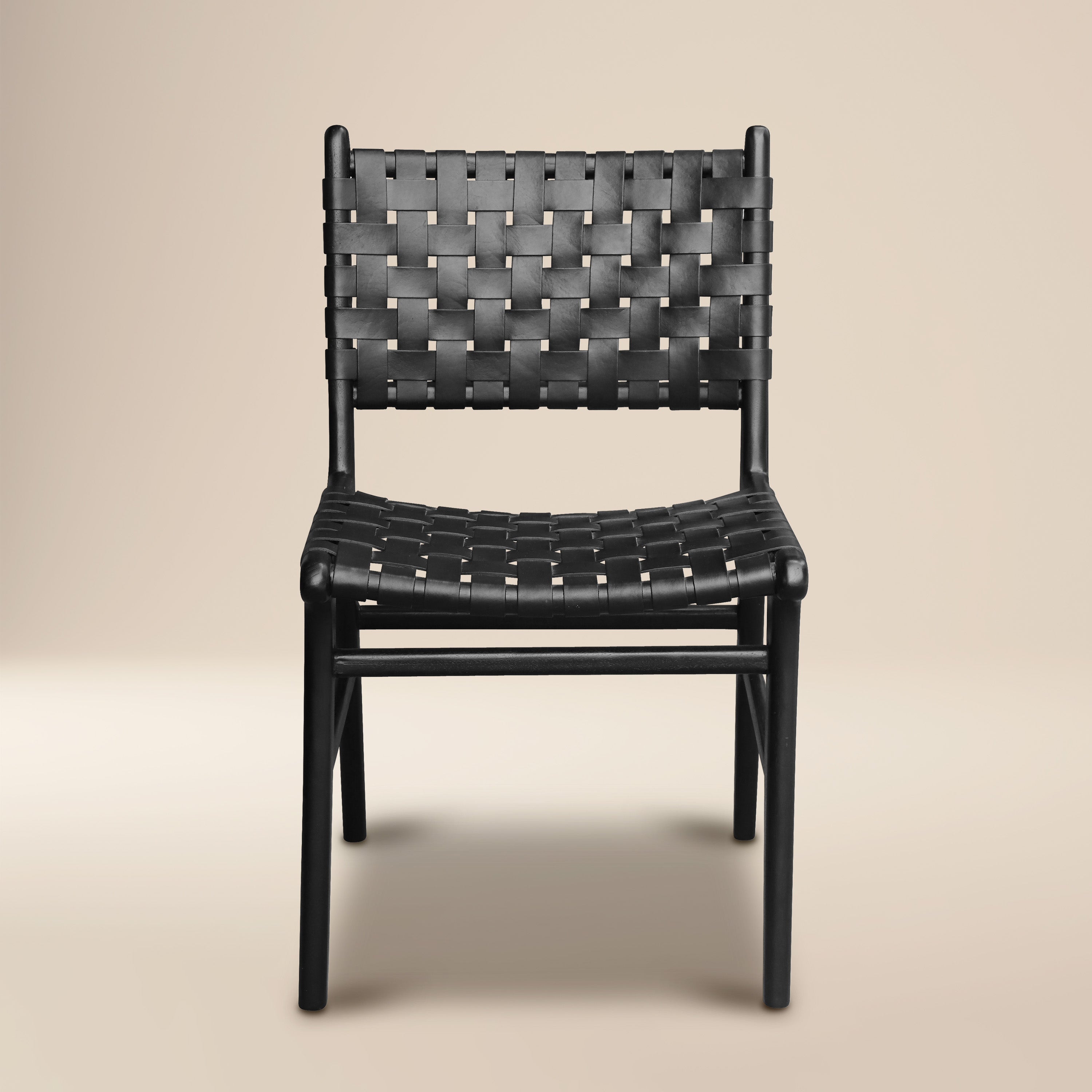 Modern Havana Black Teak & Leather Dining Chair with Kiln-Dried Wood