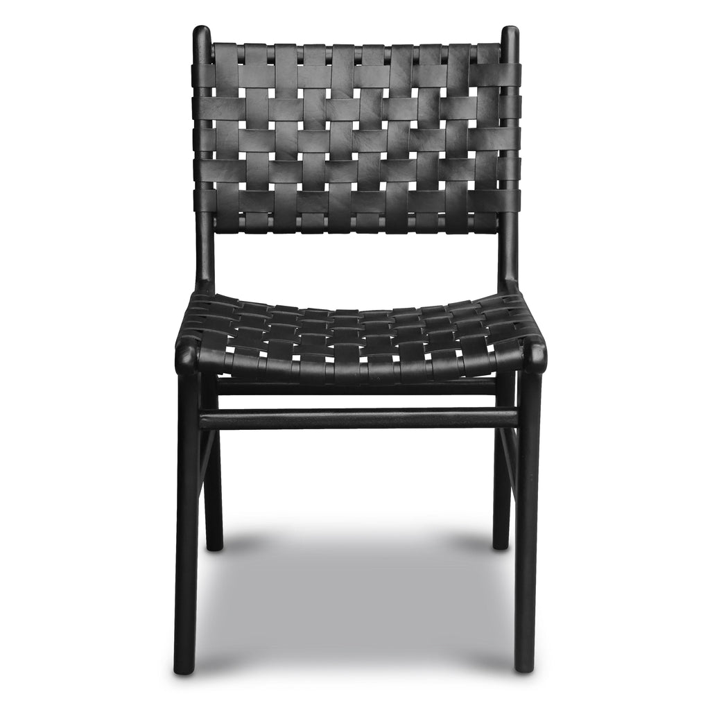 Modern Havana Black Teak & Leather Dining Chair with Kiln-Dried Wood