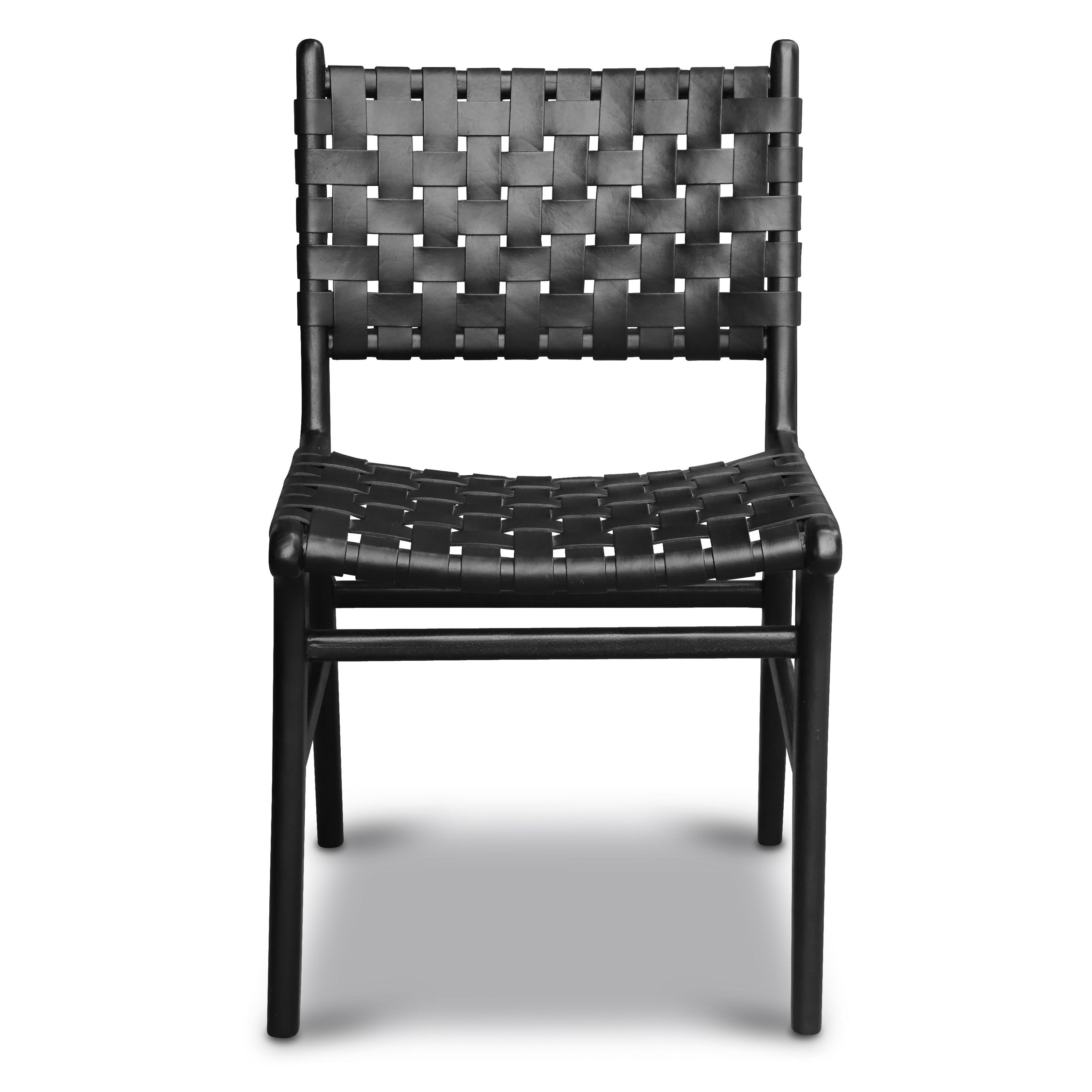 Modern Havana Black Teak & Leather Dining Chair with Kiln-Dried Wood