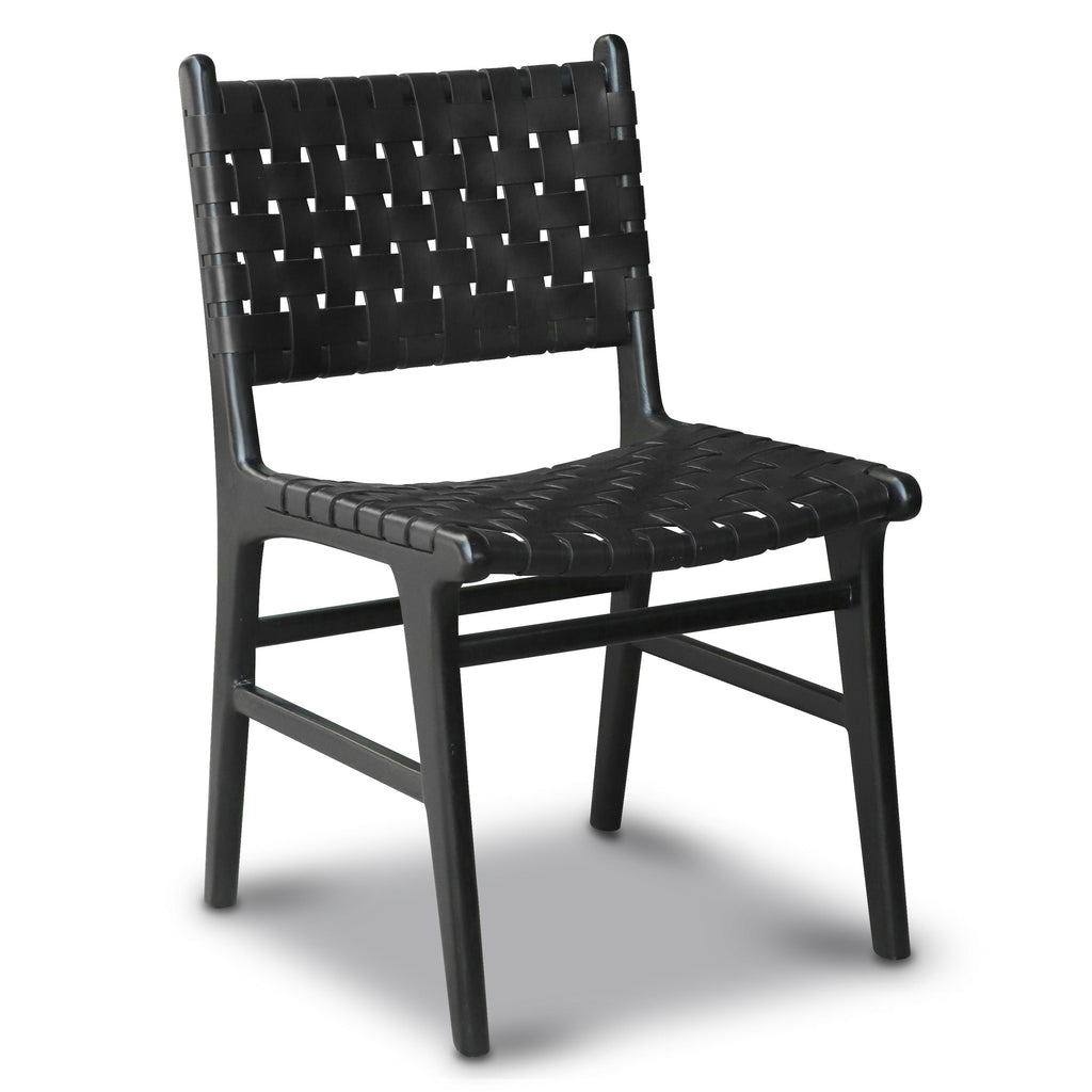 Modern Havana Black Teak & Leather Dining Chair with Kiln-Dried Wood