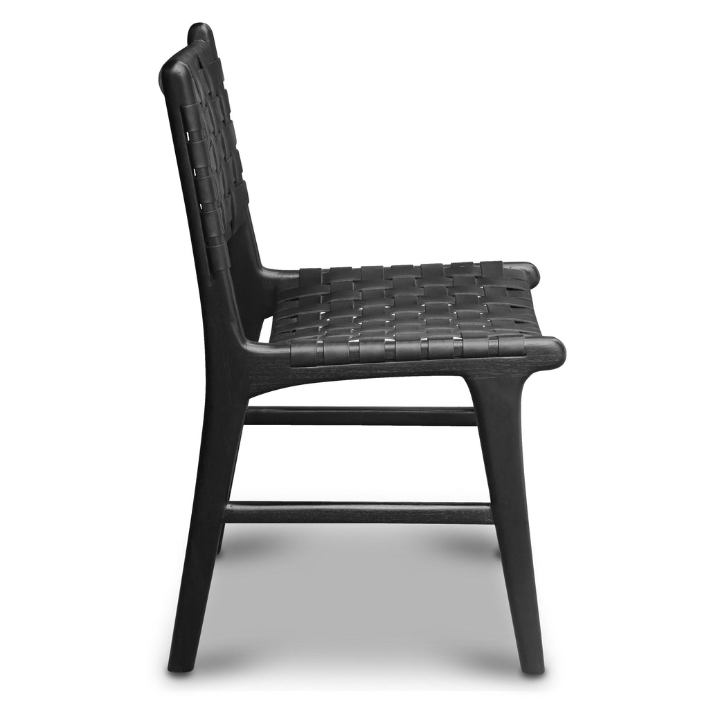 Modern Havana Black Teak & Leather Dining Chair with Kiln-Dried Wood